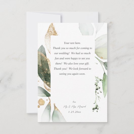 Light Eukalyptus Glow & Gold Dankeschön Card Dankeskarte (Rückseite)