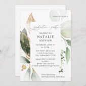 Light Eukalyptus Glow Gold Graduation Party Einladung (Vorne/Hinten)