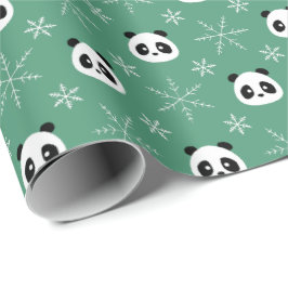 Light Evergreen - Niedliche Pandas mit Schneeflock Geschenkpapier