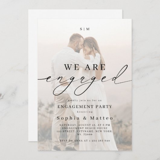 Light Faded Fading Photo Monogram Engagement Party Einladung (Vorne/Hinten)