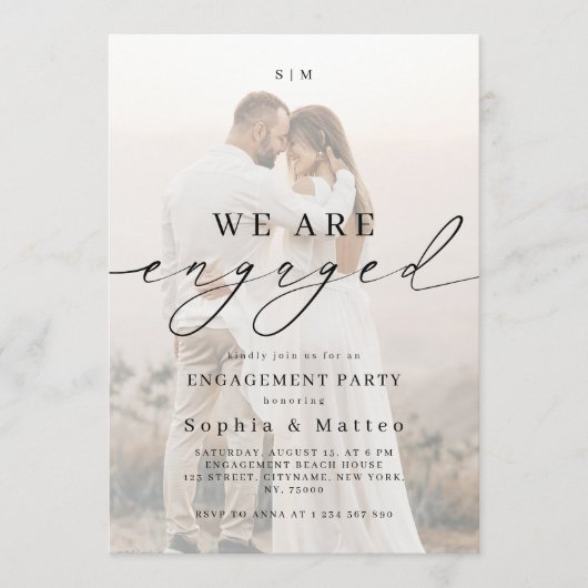 Light Faded Fading Photo Monogram Engagement Party Einladung (Vorderseite)
