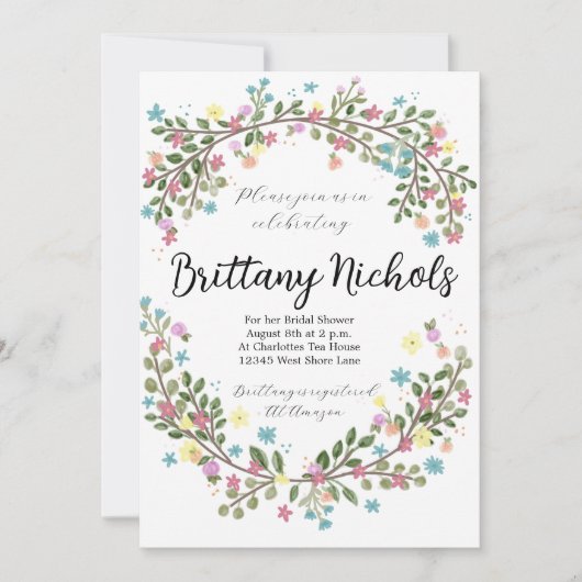 Light Floral Bridal Dusche Einladung (Vorderseite)