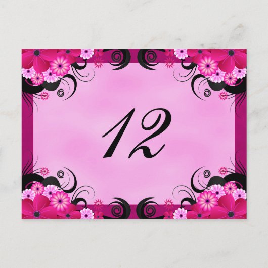 Light Fuchsia Floral Empfang Tischnummer Cards (Vorderseite)