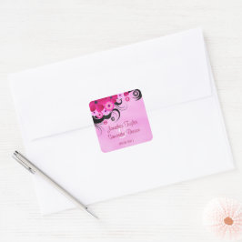 Light Fuchsia Floral Save the Date Gefallen Sticke Quadratischer Aufkleber