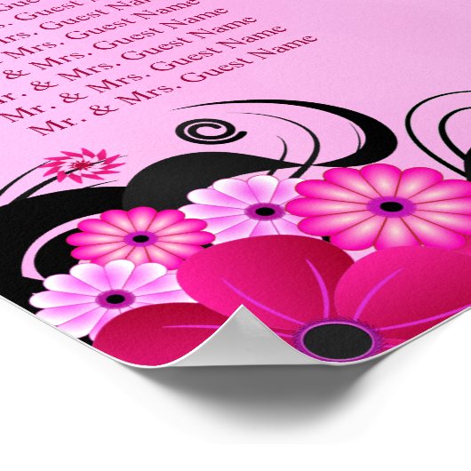 Light Fuchsia Floral Wedding 9 Table Seating Chart Poster (Ecke)