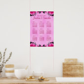 Light Fuchsia Floral Wedding 9 Table Seating Chart Poster (Küche)