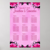Light Fuchsia Floral Wedding 9 Table Seating Chart Poster (Vorne)