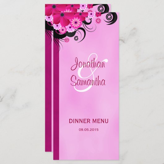 Light Fuchsia Floral Wedding Dinner Karten (Vorne/Hinten)
