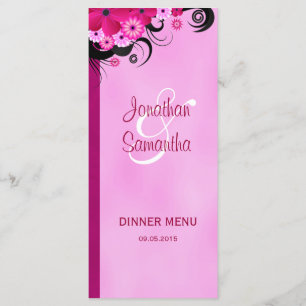 Light Fuchsia Floral Wedding Dinner Karten