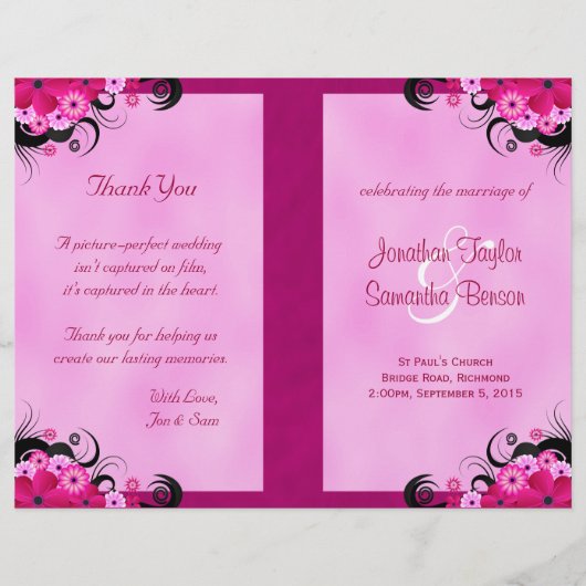 Light Fuchsia Floral Wedding Program Vorlagen (Vorderseite)