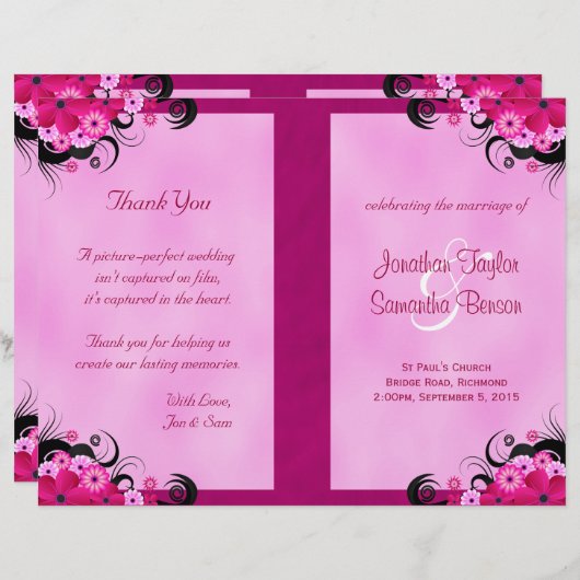 Light Fuchsia Floral Wedding Program Vorlagen (Vorne/Hinten)