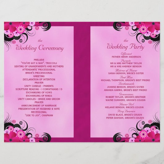 Light Fuchsia Floral Wedding Program Vorlagen (Rückseite)