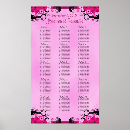 Light Fuschia 15 Wedding Table Seating Charts Poster (Vorne)
