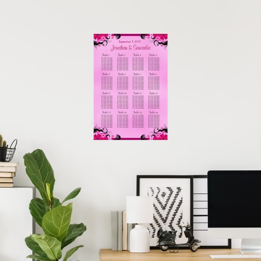 Light Fuschia 16 Wedding Table Seating Charts Poster (Heimbüro)