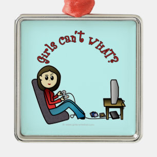 Light Gamer Girl Silbernes Ornament