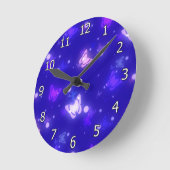Light Glow Butterflies Dark Blue Runde Wanduhr (Winkel)