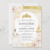 Light Gold Floral Princess Birthday Quinceanera Einladung (Vorderseite)