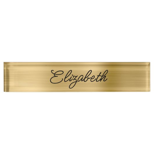 Light Gold Foil Stilvolle Monoline Script Namensplakette (Vorderseite)