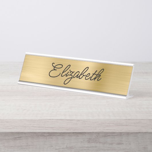 Light Gold Foil Stilvolle Monoline Script Schreibtischnamensplakette (Vorderseite )