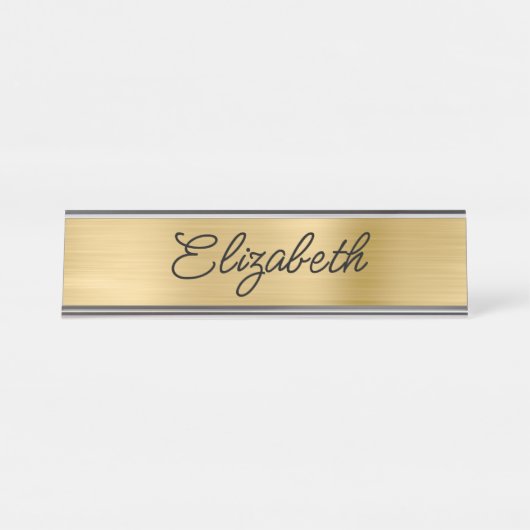Light Gold Foil Stilvolle Monoline Script Schreibtischnamensplakette (Vorderseite )