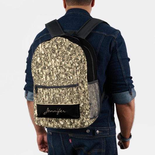 Light Gold Glitzer Glitzern Black Individuelle Nam Bedruckter Rucksack (Insitu (Modell))