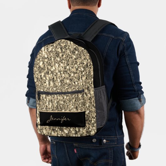 Light Gold Glitzer Glitzern Black Individuelle Nam Bedruckter Rucksack (Insitu (Modell))