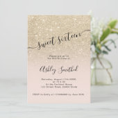 Light gold Glitzer Pink ombre Skript Sweet 16 Einladung (Stehend Vorderseite)