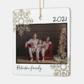 Light Gold Glitzern Snowflake Family White Keramikornament (Links)
