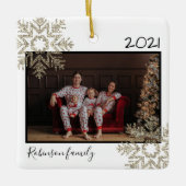 Light Gold Glitzern Snowflake Family White Keramikornament (Vorderseite)