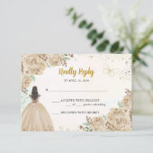 Light Gold Kupfer BlumenPrinzessin Quinceañera RSVP Karte (Stehend Vorderseite)