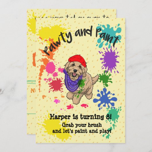 Light Goldendoodle Hund Art Geburtstagsparty Einladung (Vorne/Hinten)