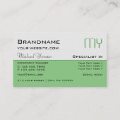 Light Gray and Green mit Initials Beruflich Visitenkarte (Rückseite)