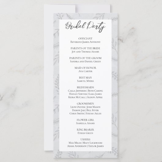 Light Gray Blätter and Foliage Wedage Program (Rückseite)