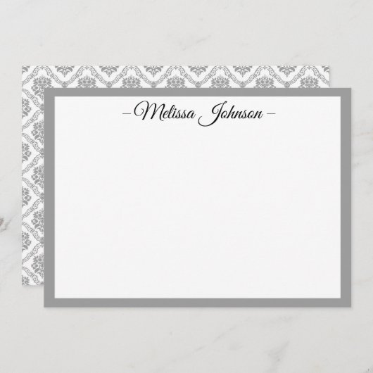 Light Gray Damask Personalisiert Mitteilungskarte (Vorne/Hinten)