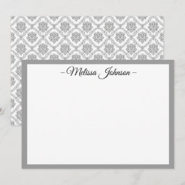 Light Gray Damask Personalisiert Mitteilungskarte