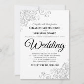 Light Gray Floral Filigree Elegante Chic Wedding Einladung (Vorderseite)
