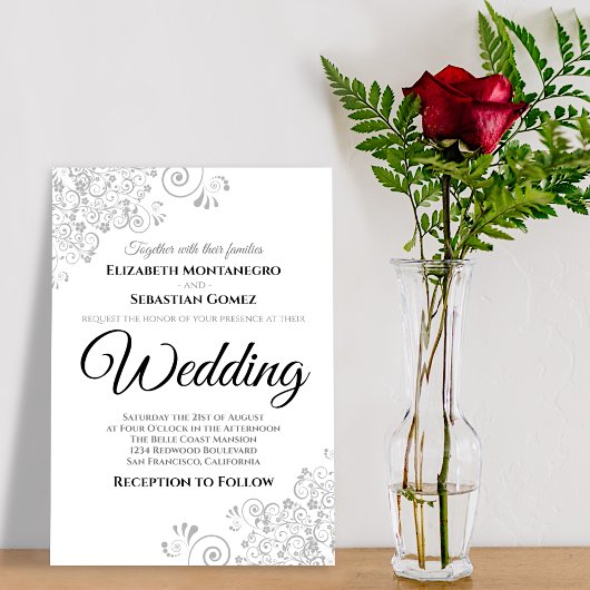 Light Gray Floral Filigree Elegante Chic Wedding Einladung