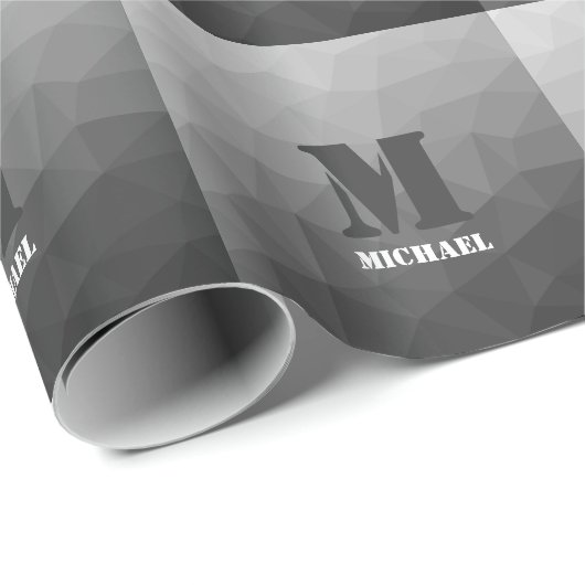 Light gray geometric mesh pattern Monogram Geschenkpapier (Rolleneckpunkt)