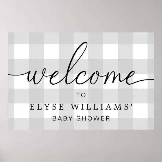 Light Gray Gingham Welcome Sign Poster (Vorne)