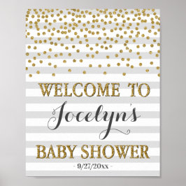 Light Gray Gold Gender Neutral Baby Dusche Willkom Poster