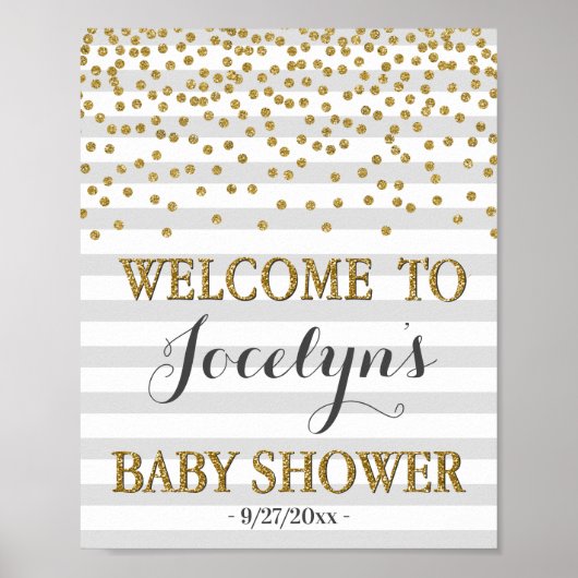 Light Gray Gold Gender Neutral Baby Dusche Willkom Poster (Vorne)