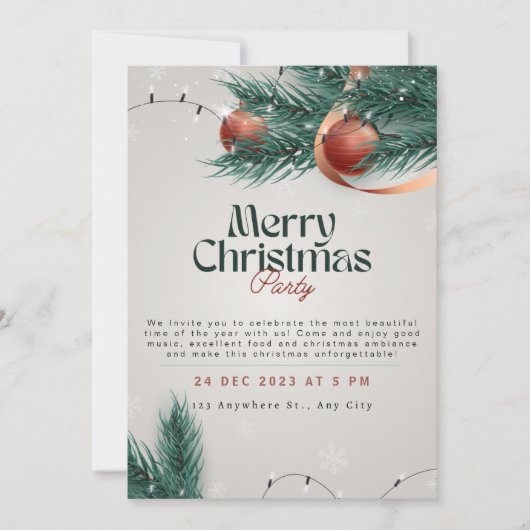 Light Gray & Green Weihnachts-Party Einladung (Vorderseite)