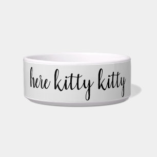 Light Gray "Here kitty" Food and Water Bowl Napf