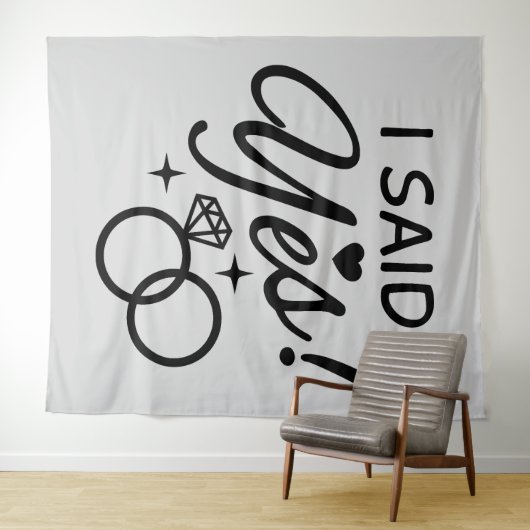 Light Gray Ich sagte Ja Engagement Party Wandteppich (Beispiel (Horizontal))