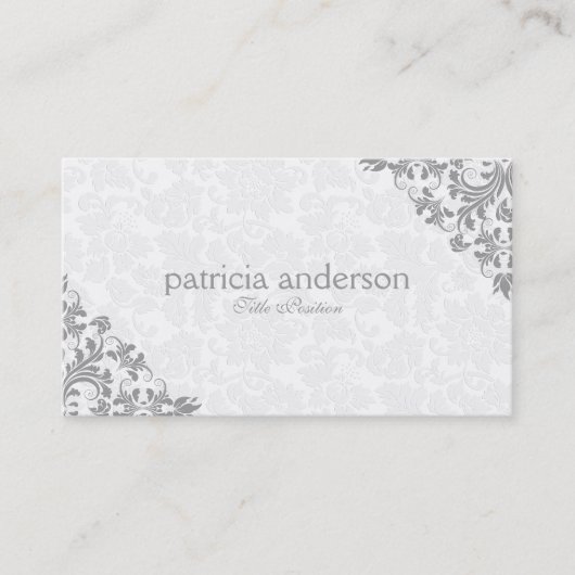 Light Gray Lace Plush White Damasks Visitenkarte (Vorderseite)