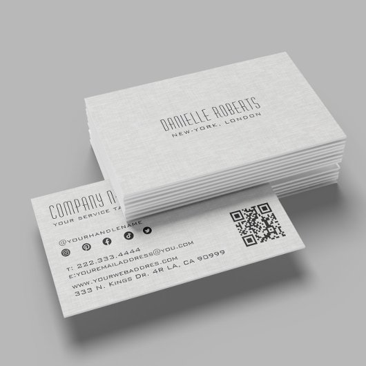 Light Gray Linen Texture QR Code Visitenkarte