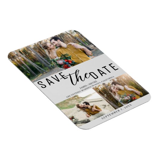Light Gray Save the Date Wedding 3 Fotos Magnet (Rechte Seite)