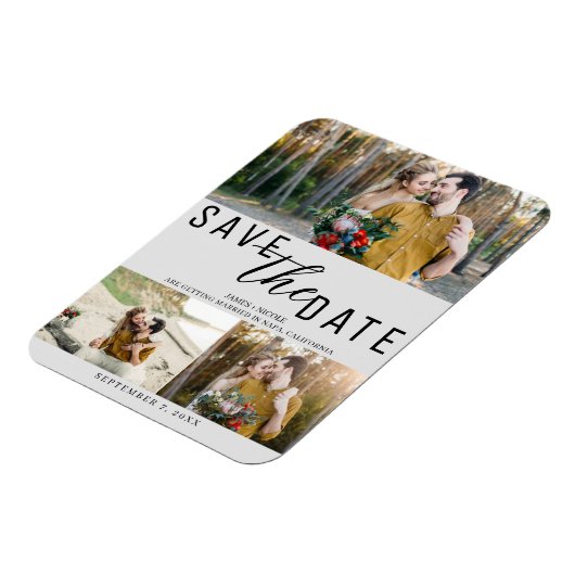 Light Gray Save the Date Wedding 3 Fotos Magnet (Linke Seite)