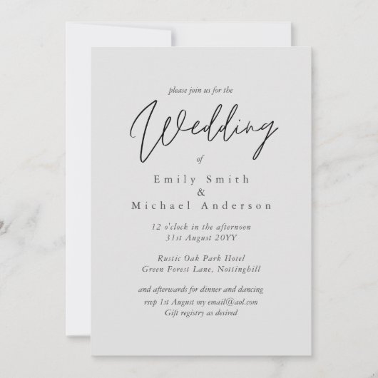 Light Gray Script Typografy Budget Wedding Einladung (Vorderseite)