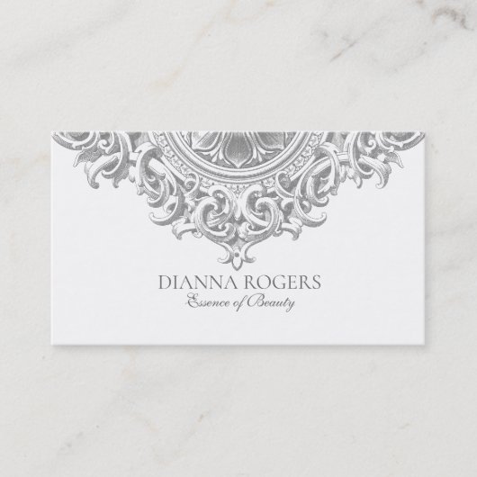 Light Gray Verziert Vintag Mandala Wirbel Visitenkarte (Vorderseite)